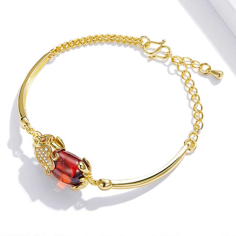 Buddha Stones FengShui Golden Red Agate PiXiu Wealth Luck Bracelet Bracelet BS 2