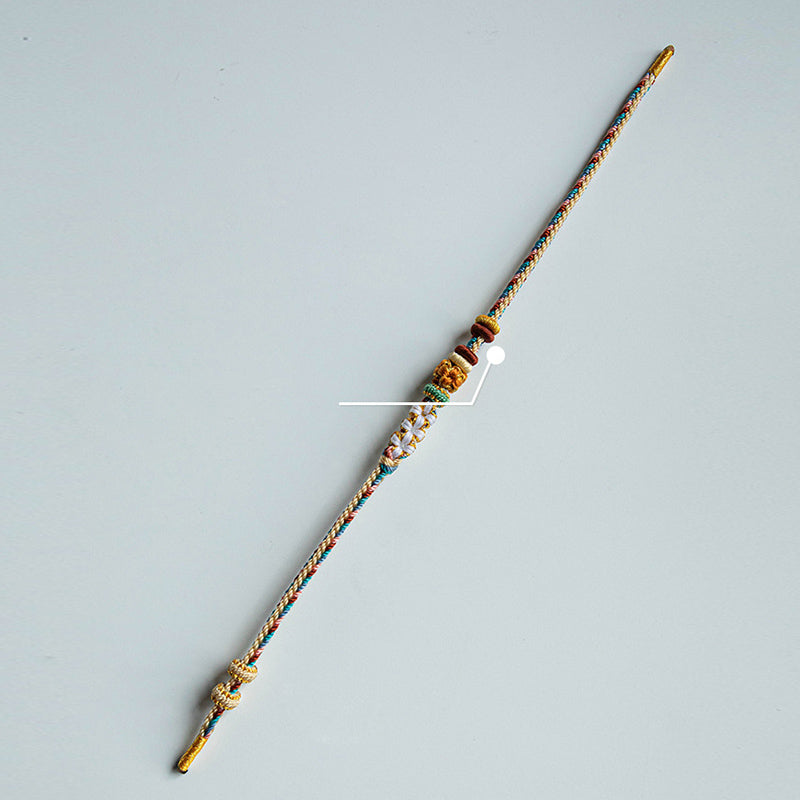 Buddha Stones Handmade Dunhuang Color Peach Blossom Pattern Braid String Bracelet Bracelet BS 9