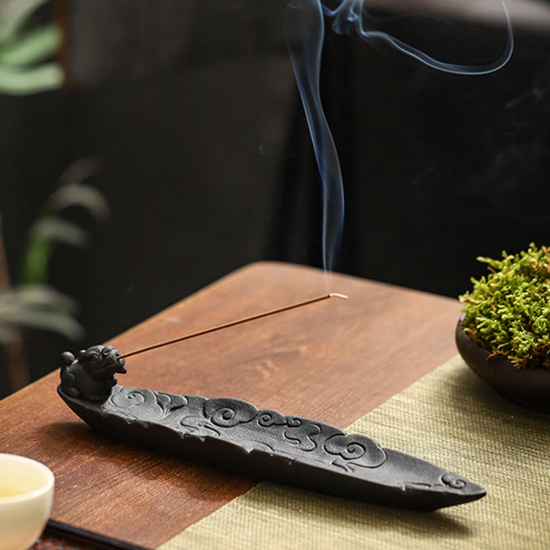 Buddha Stones Auspicious Clouds Pixiu Healing Ceramic Stick Incense Burner Decoration Incense Burner BS 7