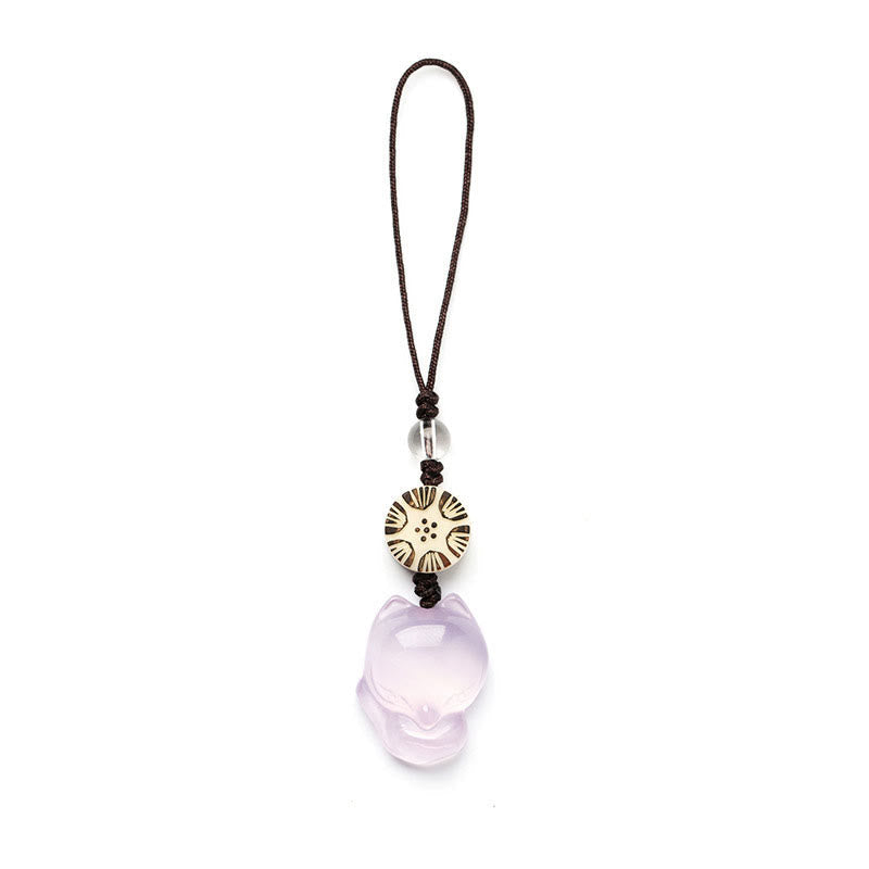 Buddha Stones Natural Chalcedony Fox Harmony Phone Hanging Decoration Phone Hanging Decoration BS 11