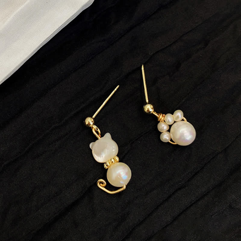 Buddha Stones Cute Cat Paw Pearl Wisdom Stud Drop Earrings Earrings BS 8