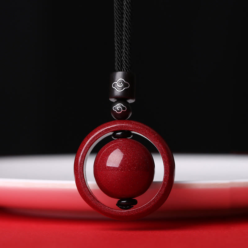 Buddha Stones Cinnabar Om Mani Padme Hum PiXiu Blessing Lucky Bead Necklace Pendant Necklaces & Pendants BS Auspicious Clouds Black Rope