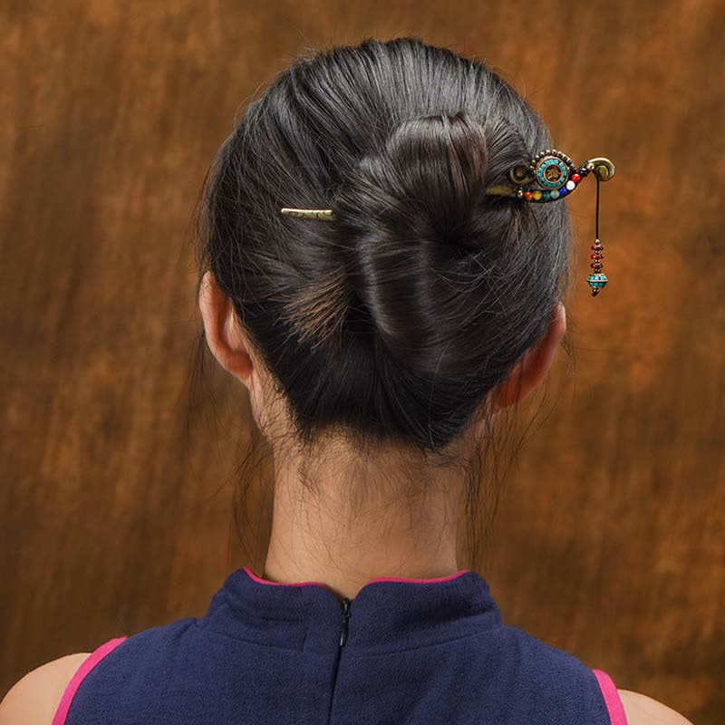 Buddha Stones Tibetan Turquoise Agate Protection Hairpin Decorations Hairpin BS 1