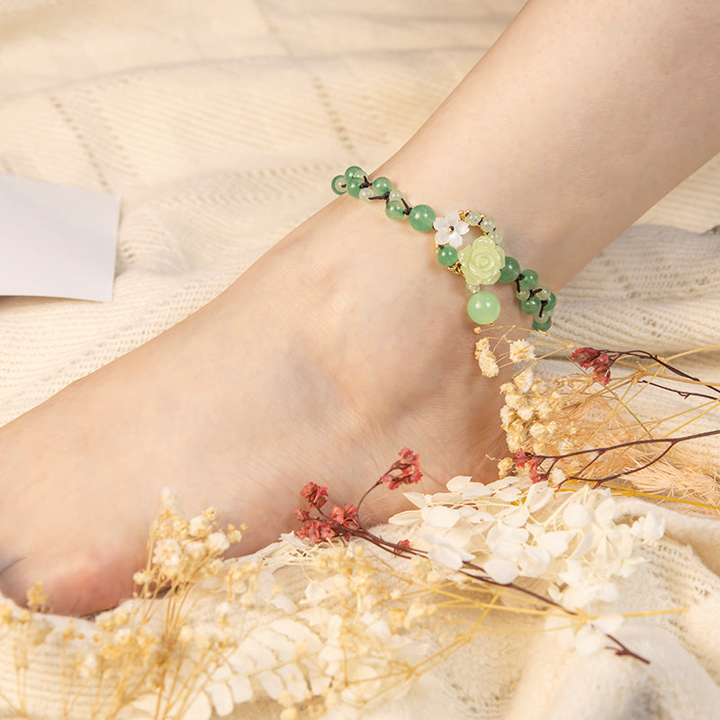 Buddha Stones Financial Success Jade Braided Weave Prosperity Abundance Anklet Anklet BS 3
