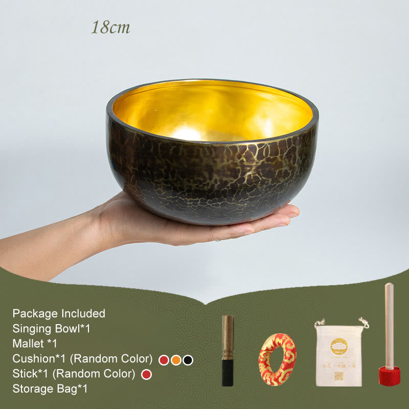 Buddha Stones Tibetan Meditation Sound Bowl Handcrafted Healing Yoga Mindfulness Singing Bowl Set Singing Bowl buddhastoneshop 18cm