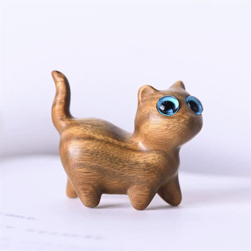 Foviel Green Sandalwood Small Leaf Red Sandalwood Cute Cat Animals Soothing Peace Decoration