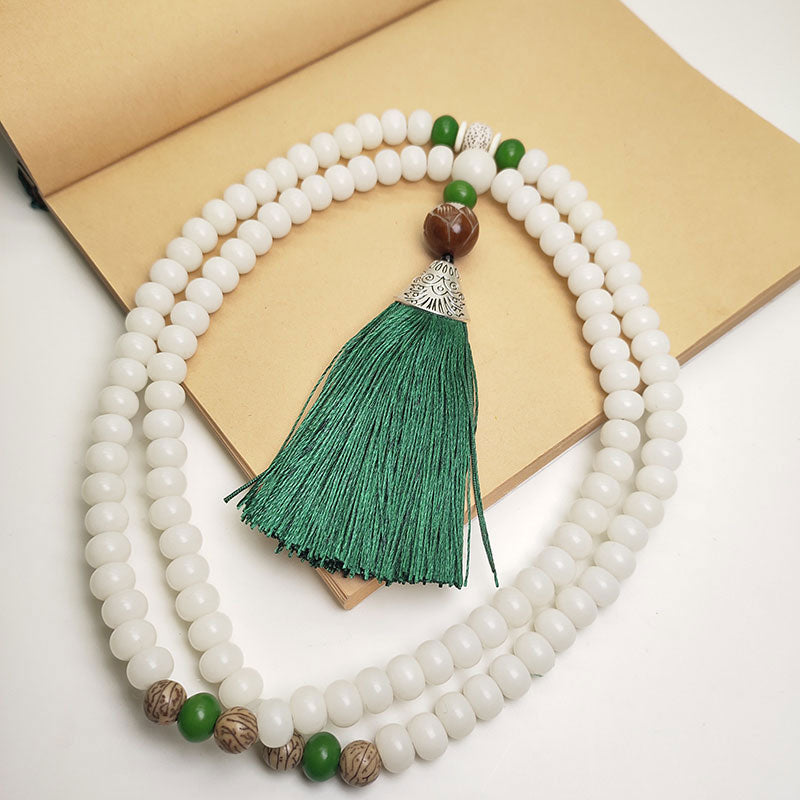 Mala 108 perles en graines de Bodhi blanc, bracelet de protection