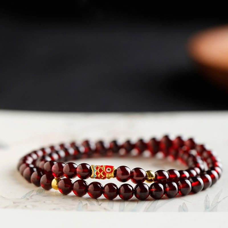 Buddha Stones 999 Gold Koi Fish Natural Garnet Protection Bracelet Bracelet BS 16