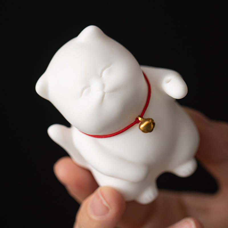 Buddha Stones Mini Cute Cat Ceramic Healing Incense Burner Desk Decoration Incense Burner BS 5