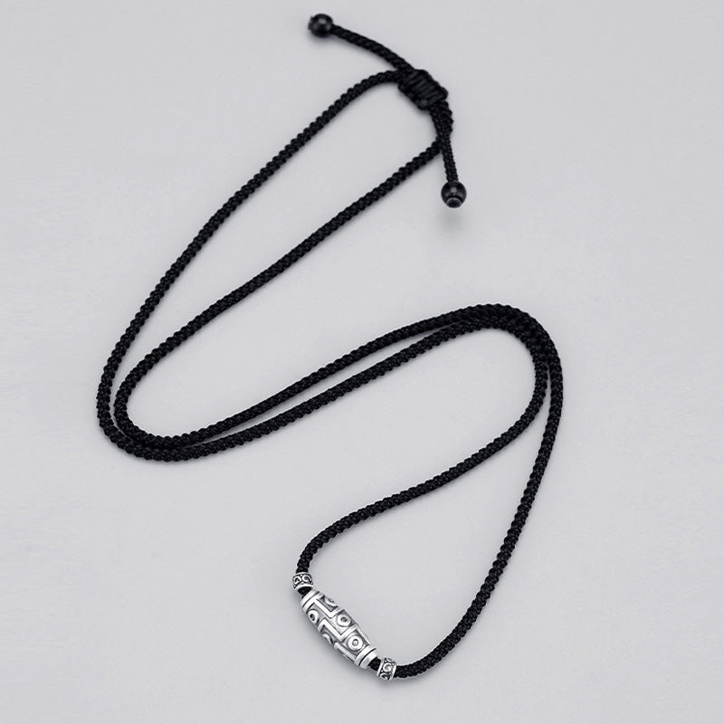 Buddha Stones 999 Sterling Silver Nine-Eye Dzi Bead Pattern Protection Rope Necklace Pendant Necklaces & Pendants BS 4