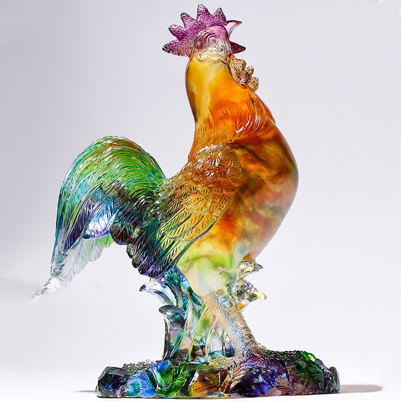 Buddha Stones Handmade Liuli Crystal Rooster Art Piece Home Decoration Decorations BS 9