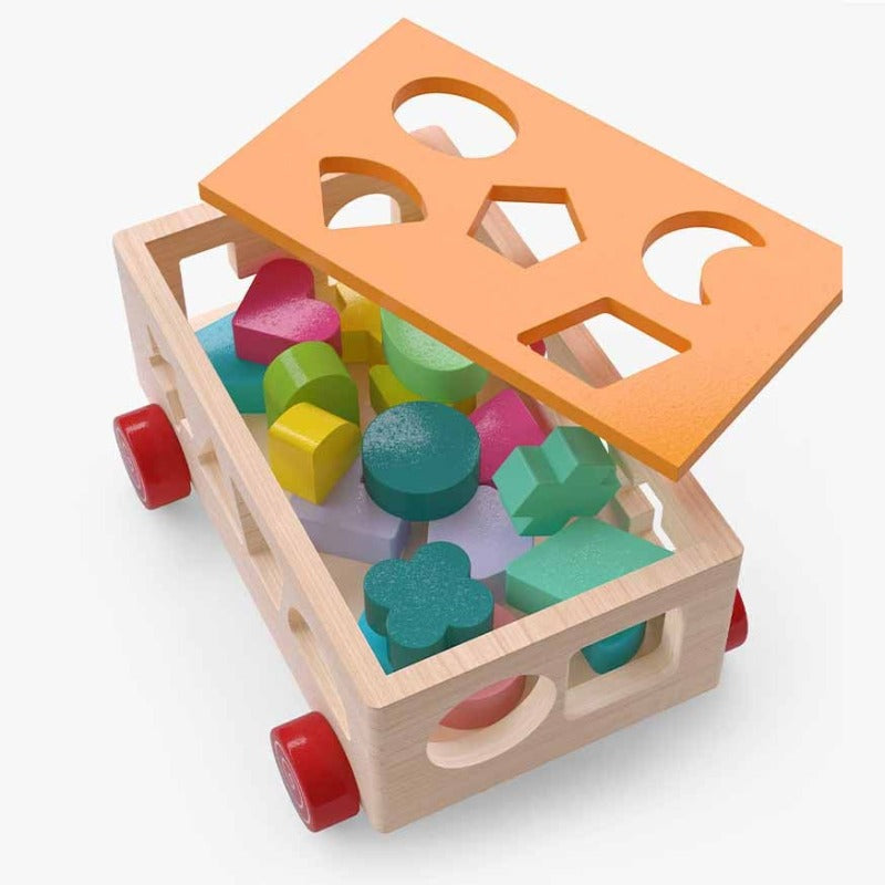 Fidtoy Wooden Shape Sorting Car Montessori Toy for Toddlers