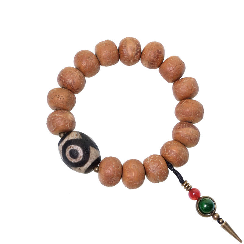 Buddha Stones Tibet Bodhi Seed Dzi Bead Peace Charm Wrist Mala Bracelet Wrist Mala BS 9