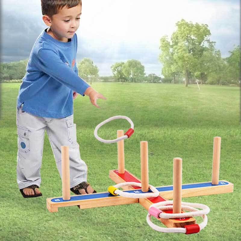 Jeu de lancer d'anneaux en bois Fidtoy pour enfants, jeu de quilles familial pour le jardin, les pique-niques, jouet d'apprentissage de la coordination œil-main pour les tout-petits de 3 à 8 ans