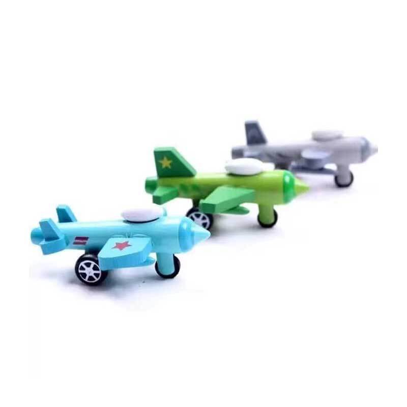 Fidtoy Wooden Rolling Airplane & Vehicle Set | Push-and-Roll Toy for Toddlers