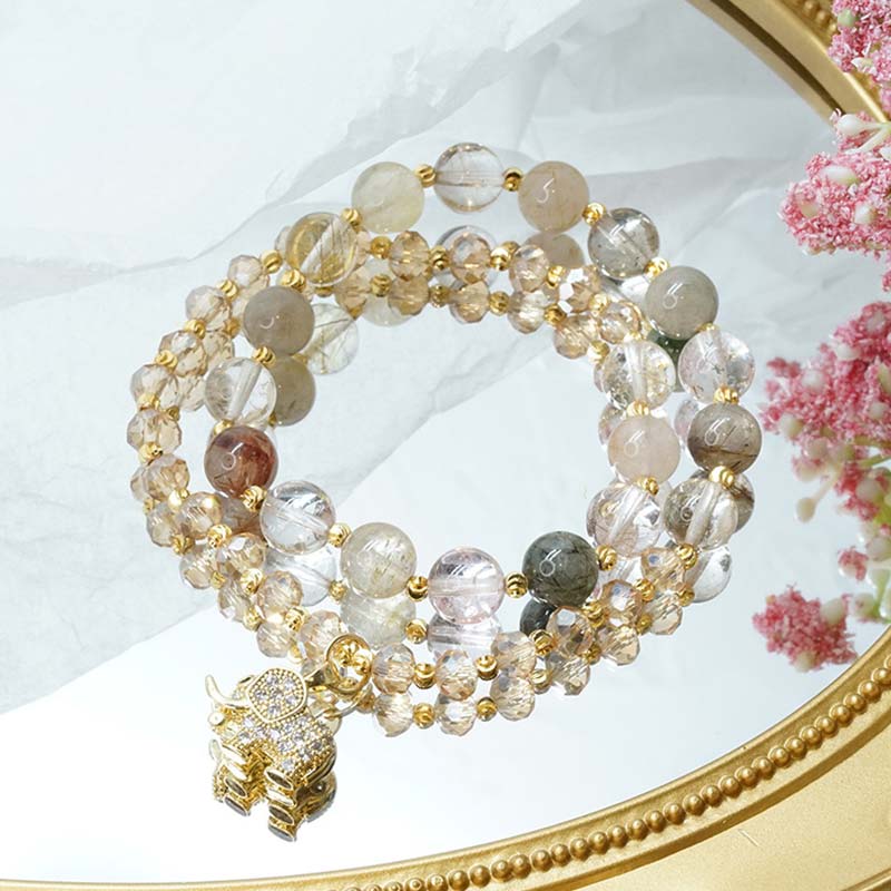 Buddha Stones Rose Quartz Elephant Healing Energy Charm Bracelet Bracelet BS 11