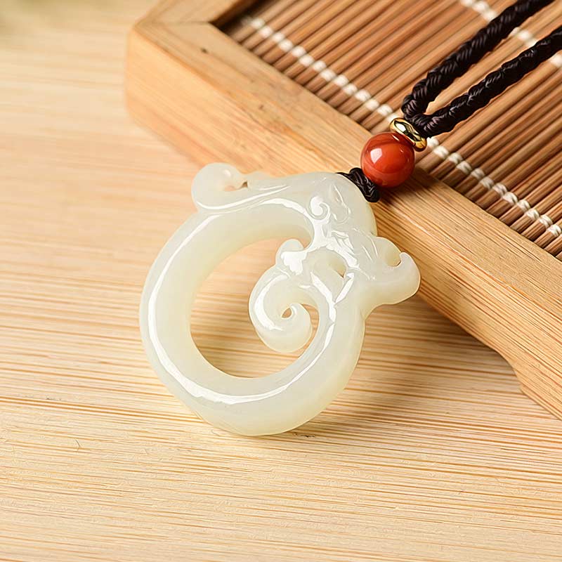 Buddha Stones White Jade Cyan Jade Dragon Protection Necklace String Pendant Necklaces & Pendants BS White Jade