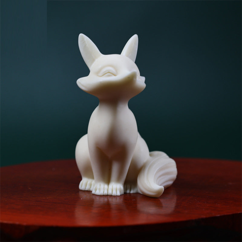 Buddha Stones Mini Nine-tailed Fox Ivory Fruit Protection Home Decoration Decorations BS 3