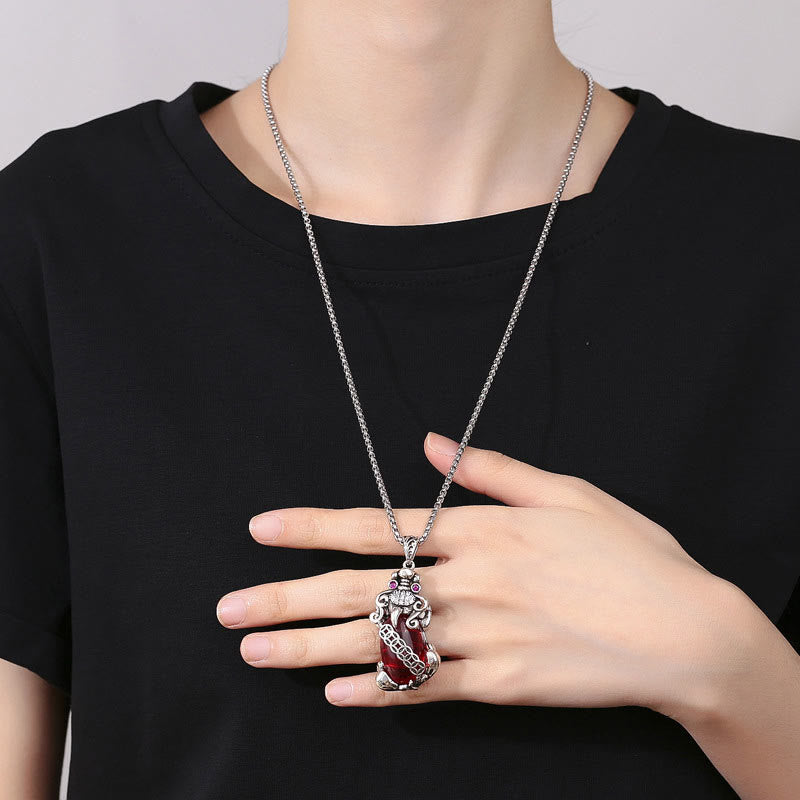 Buddha Stones PiXiu Garnet Copper Coin Wealth Luck Necklace Pendant Necklaces & Pendants BS 3
