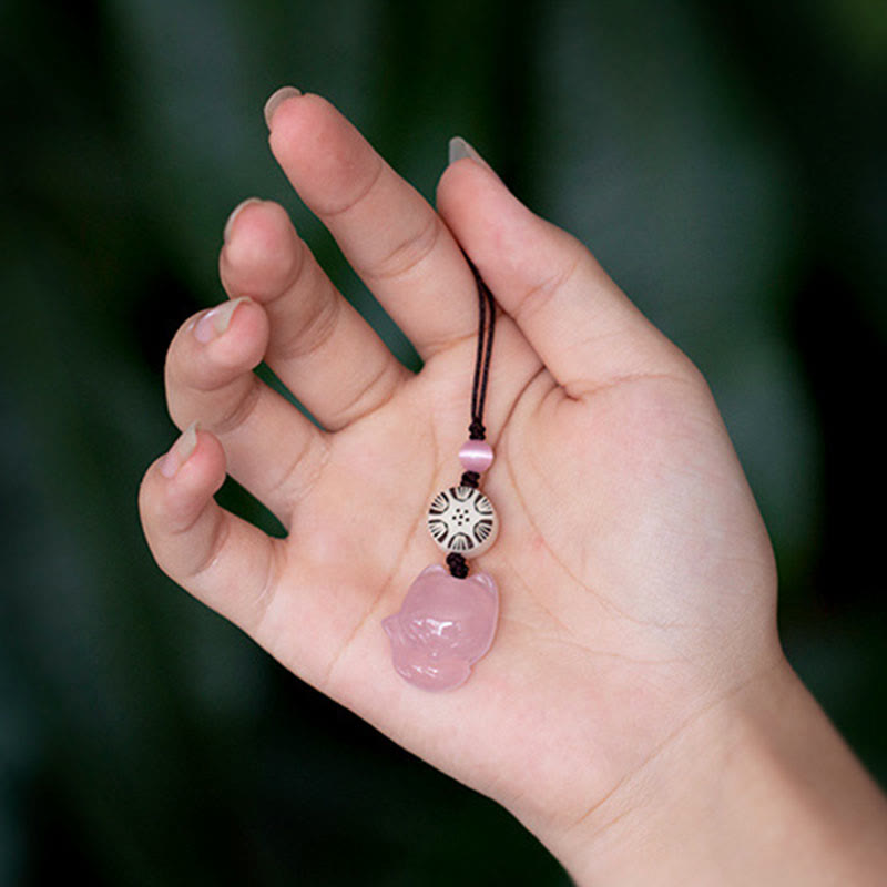 Buddha Stones Natural Chalcedony Fox Harmony Phone Hanging Decoration Phone Hanging Decoration BS 2