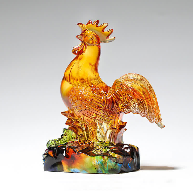 Buddha Stones Handmade Liuli Crystal Rooster Art Piece Home Decoration Decorations BS 5