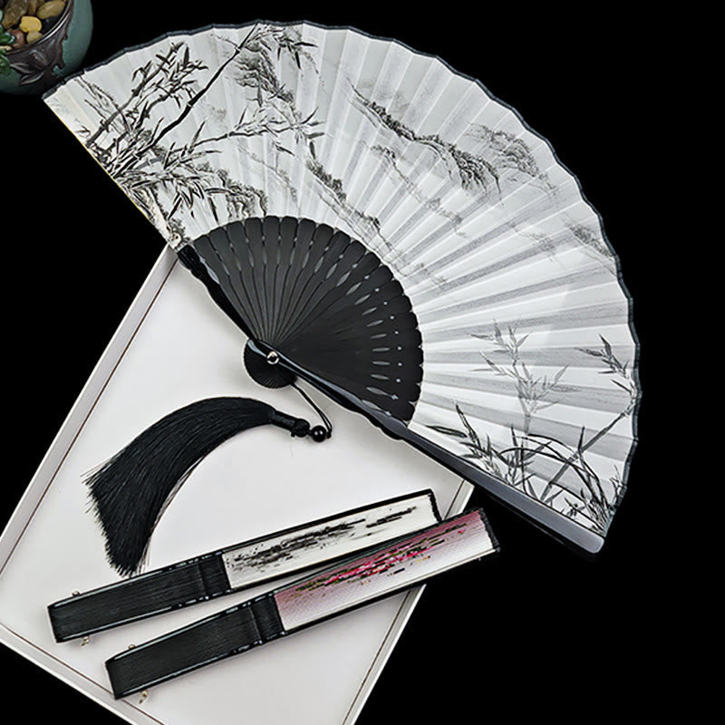 Buddha Stones Vintage Bamboo Peony Butterfly Lotus Handheld Silk Folding Fan With Bamboo Frames Folding Fan BS 2