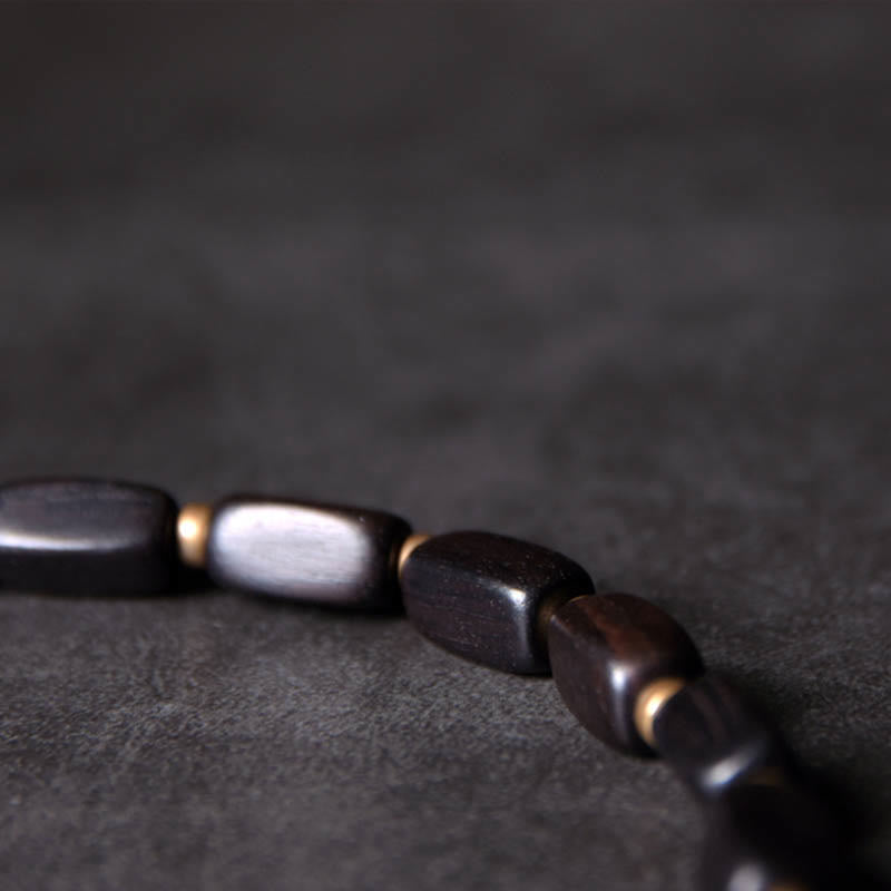 Buddha Stones Tibet Ebony Wood Dzi Bead Copper Balance Double Wrap Bracelet Bracelet BS 2