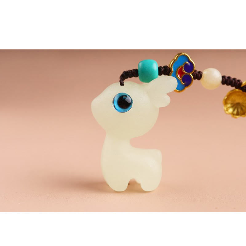 Buddha Stones Mini Cute Deer Glowstone Luminous Lucky Deer Energy Key Chain Phone Car Hanging Decoration Key Chain BS 3
