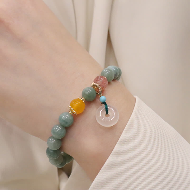 Buddha Stones Cyan Jade Lotus Pumpkin Wish Peace Buckle Amethyst Crystal Healing Bracelet Bracelet BS Peace Buckle