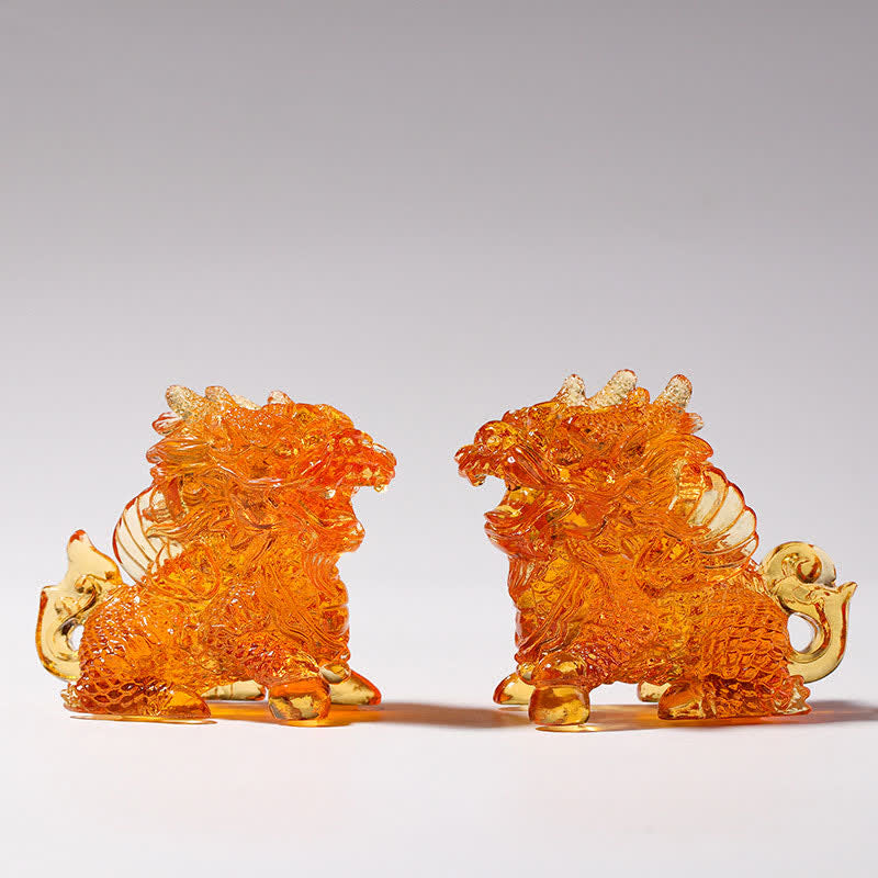 Buddha Stones Feng Shui Kirin Handmade Liuli Crystal Art Piece Home Office Decoration Decorations BS Gold A Pair