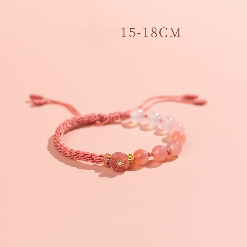Buddha Stones Natural Gradient Agate Reincarnation Knot Peach Blossom Wealth Luck Handmade String Bracelet Bracelet BS Pink Rope(Wrist Circumference 15-18cm)