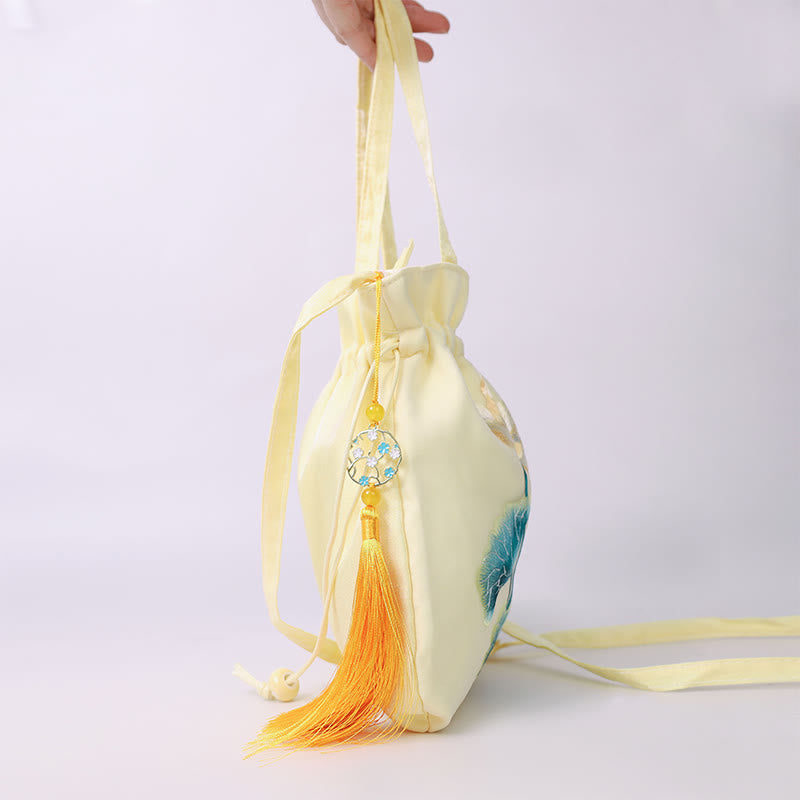 Buddha Stones Lotus Peony Epiphyllum Phoenix Suzhou Embroidery Cotton Linen Tote Crossbody Bag Shoulder Bag Handbag Crossbody Bag BS 15