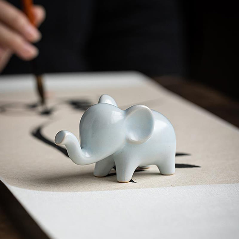 Buddha Stones Small Ceramic Elephant Home Tea Pet Figurine Desk Decoration Decorations BS 9