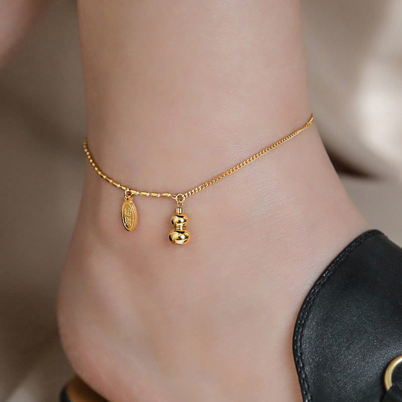 Buddha Stones 18k Gold Lucky Gourd Design Wealth Buckle Anklet Anklet BS 12