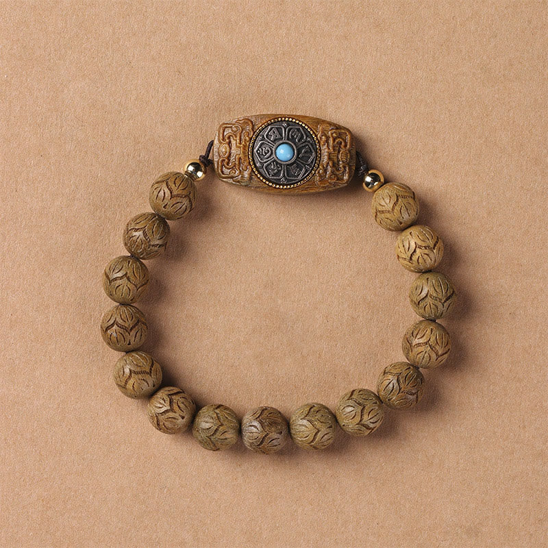 Buddha Stones Green Sandalwood Ebony Wood Sandalwood Om Mani Padme Hum Soothing Bracelet Bracelet BS 1