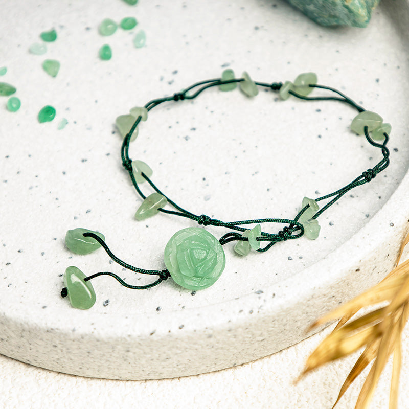 Buddha Stones Amethyst Pink Crystal Green Aventurine Rose Inner Peace Healing Anklet Anklet BS 15