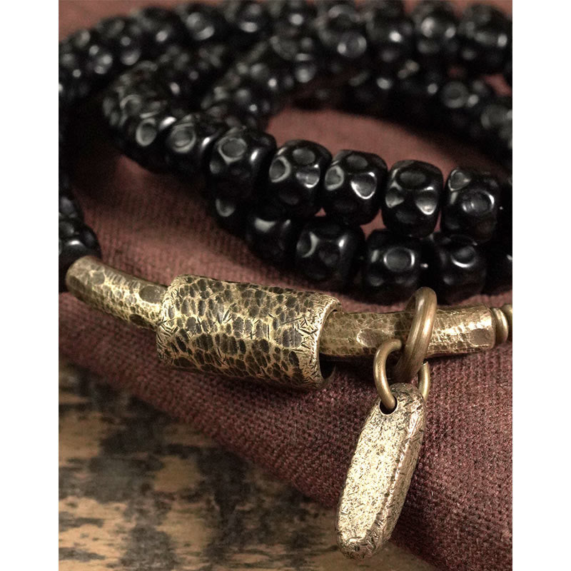 Buddha Stones Retro Coconut Shell Copper Happiness Triple Wrap Bracelet Bracelet BS 8