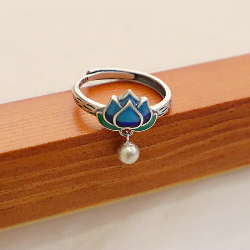 Buddha Stones Lotus Flower Pattern Enlightenment Ring Ring BS 5