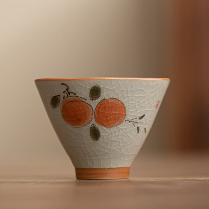 Buddha Stones Persimmon Boat Koi Fish Lotus Ceramic Teacup Kung Fu Tea Cup 50ml Cup BS Persimmon 6.6cm*4.9cm*50ml