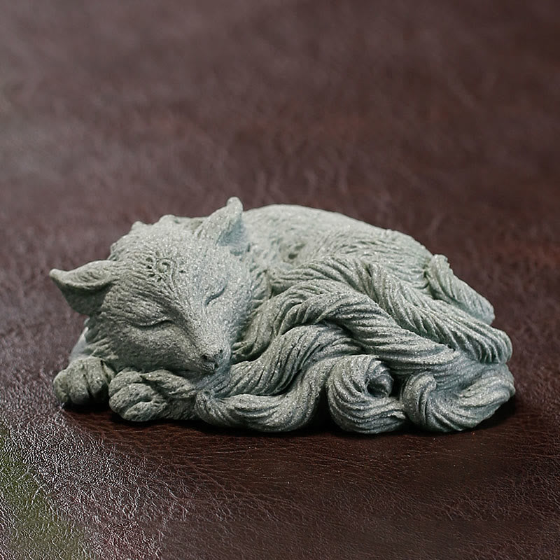 Buddha Stones Small Nine Tailed Fox Protection Home Tea Pet Figurine Decoration Decorations BS 4