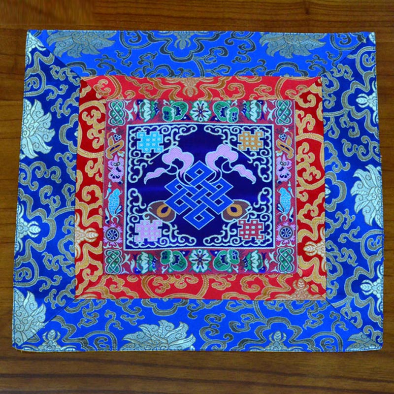 Buddha Stones Prayer Altar Mat Meditation Strength Endless Knot Vajra Man-Bcu Kalachakra Auspicious Symbols Prayer Altar BS The Knot of Eternity Blue