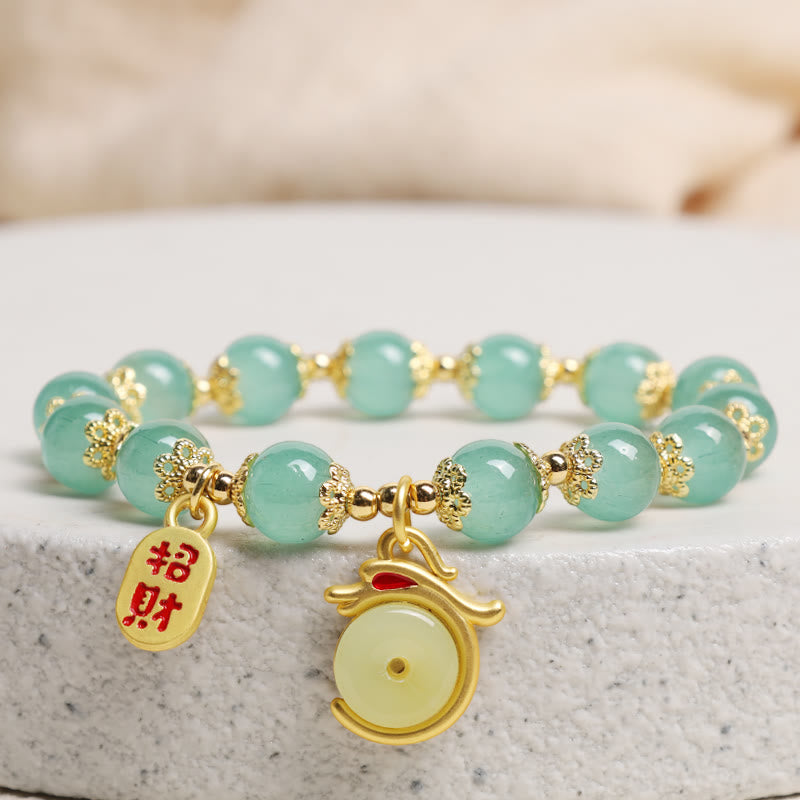 Buddha Stones Year of the Dragon Red Agate Green Aventurine Peace Buckle Fu Character Lucky Fortune Bracelet Bracelet BS 2