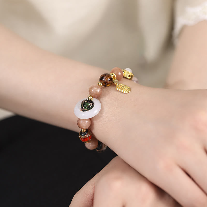 Buddha Stones Tibetan Incense Ash Liuli Glass Tridacna Stone Sun Stone Om Mani Padme Hum Prayer Wheel Charm Bracelet Bracelet BS 10