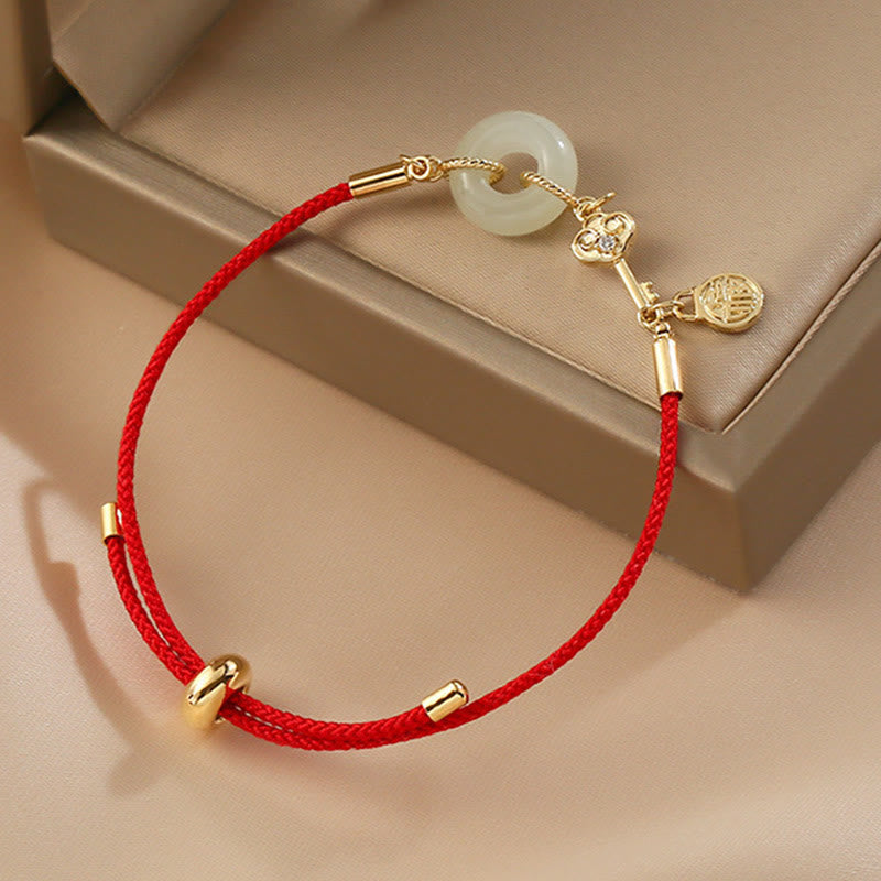 Buddha Stones "Wishing You Peace and Protection" Jade Red Rope Bracelet Includes Gift Message Card - image 5