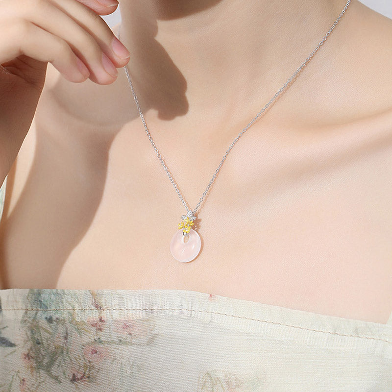 Buddha Stones 925 Sterling Silver Round Chalcedony Twelve Months Flower Harmony Necklace Pendant Necklaces & Pendants BS 20