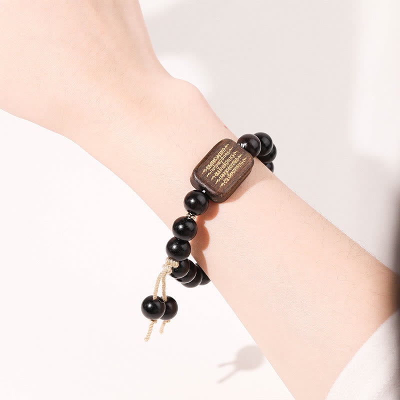 Buddha Stones Ebony Wood Scripture Engraved Peace Bracelet Bracelet BS 5