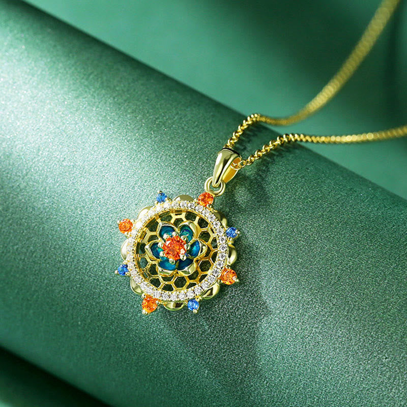 Buddha Stones 925 Sterling Silver Lotus Flower Colorful Zircon New Beginning Necklace Pendant Necklaces & Pendants BS LOTUS(Enlightenment♥New Beginning)