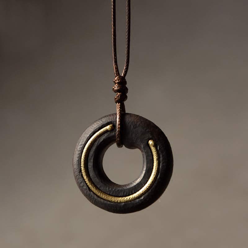 Buddha Stones Zen Circle Ebony Wood Peace Calm Necklace Pendant Necklaces & Pendants BS Ebony Wood