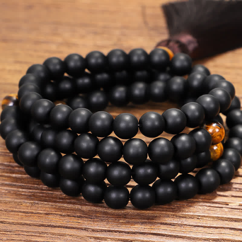 Buddha Stones 108 Mala Beads Frosted Stone Tiger Eye Balance Bracelet Necklace Pendant Bracelet Necklaces & Pendants BS 5