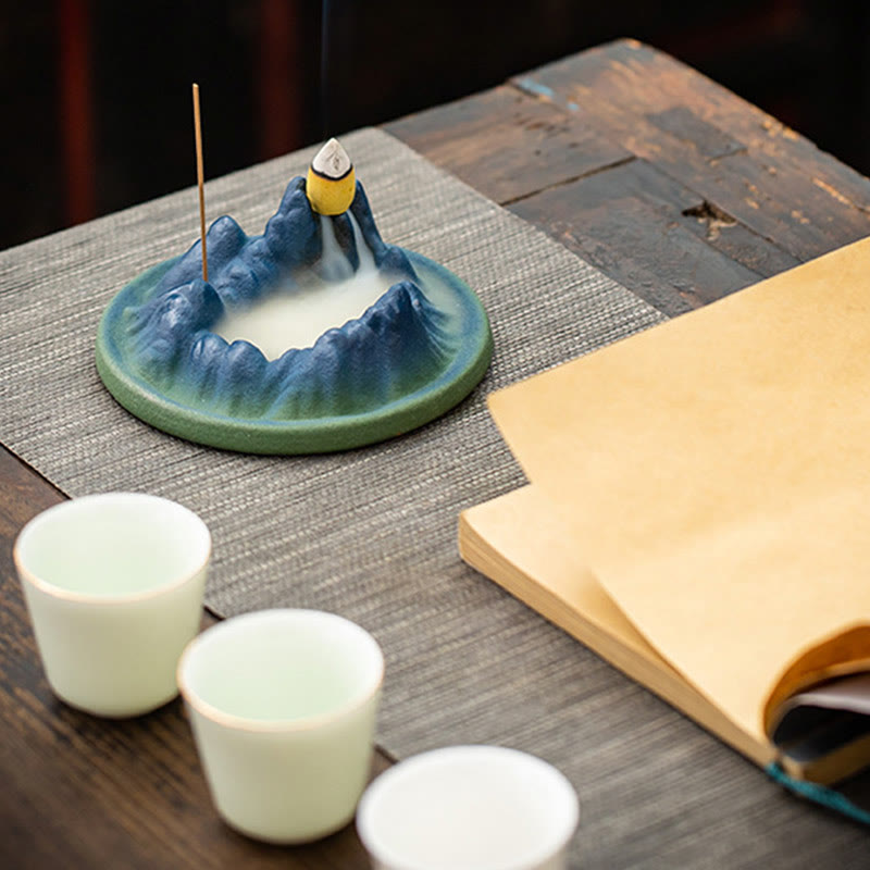 Buddha Stones Creative Mountain River Ceramic Healing Backflow Incense Burner Incense Burner BS 11
